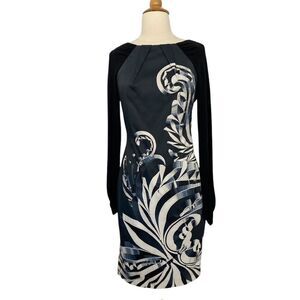 Karen Millen Sheath Dress Knee Length Navy Black Abstract Cocktail Size US 8